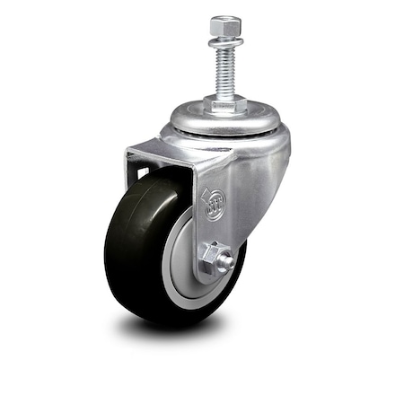 Service Caster 3.5 Inch Black Polyurethane Wheel Swivel 10mm Threaded Stem Caster SCC SCC-TS20S3514-PPUB-BLK-M1015